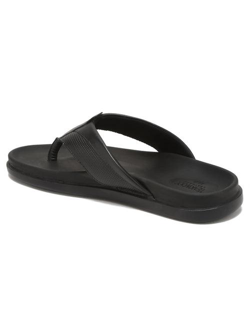 Men Black Leather Slip On Sandals