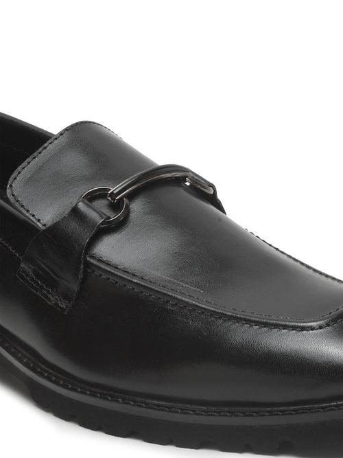 Men's Black Solid Leather Moccasins shoes