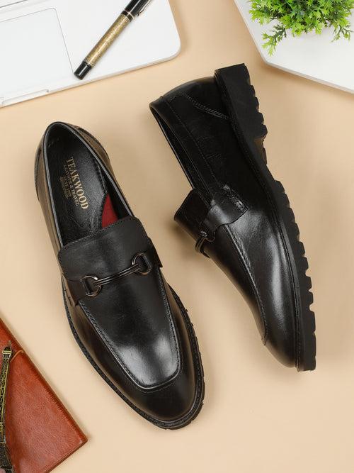 Men's Black Solid Leather Moccasins shoes