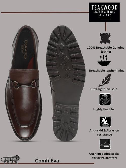 Men's Brown Solid Leather Moccasins shoes