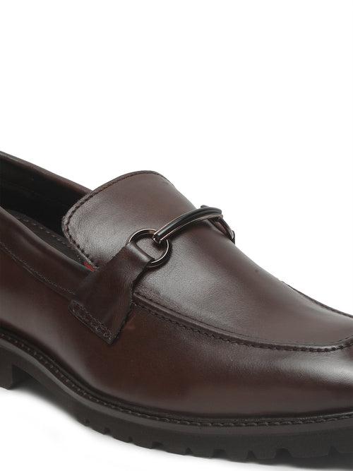 Men's Brown Solid Leather Moccasins shoes