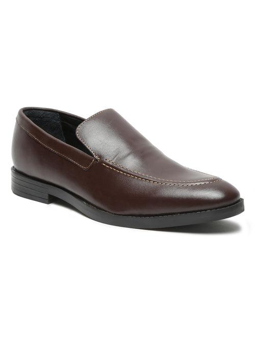 Men Brown Solid Leather Formal Slip-On Shoes