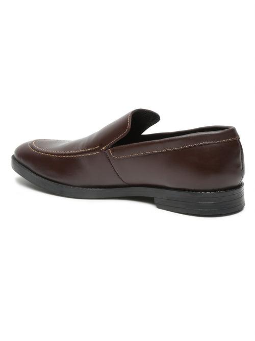 Men Brown Solid Leather Formal Slip-On Shoes