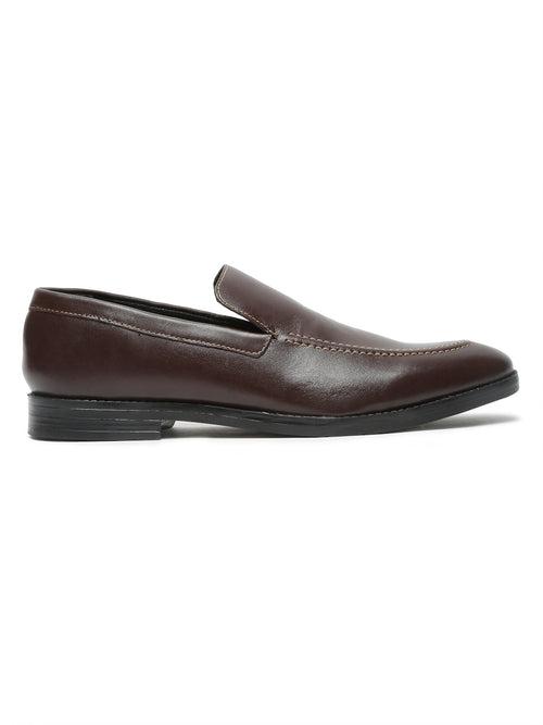 Men Brown Solid Leather Formal Slip-On Shoes