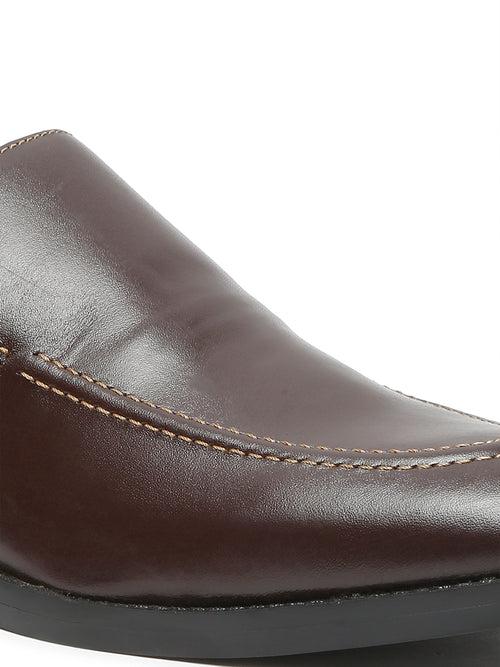 Men Brown Solid Leather Formal Slip-On Shoes