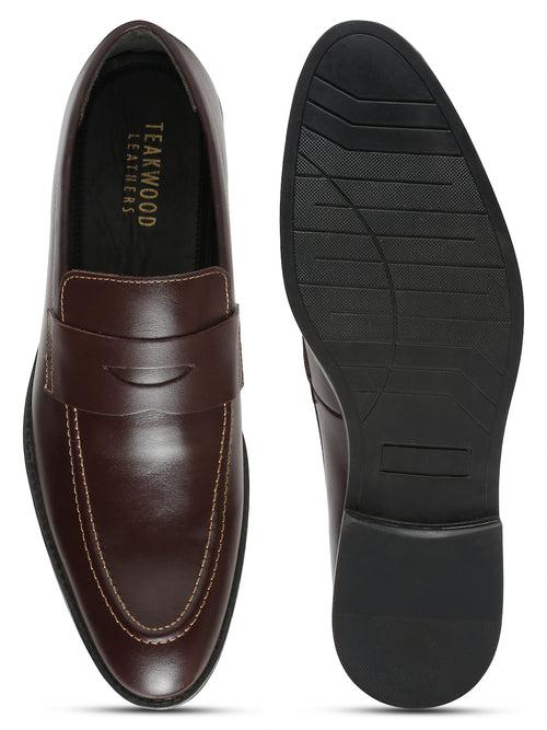 Men Brown Solid Leather Slip-On Formal Shoes