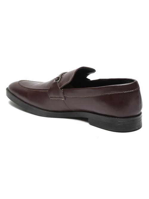 Men Brown Solid Leather Slip-On Formal Shoes