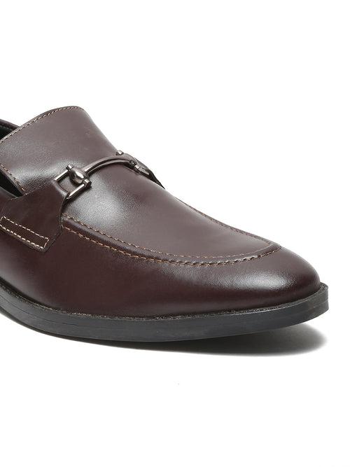 Men Brown Solid Leather Slip-On Formal Shoes