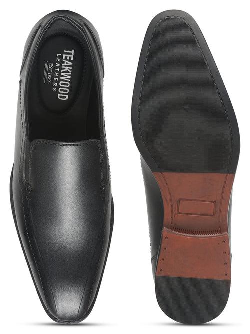 Men Black Solid Leather Formal Slip-On Loafers