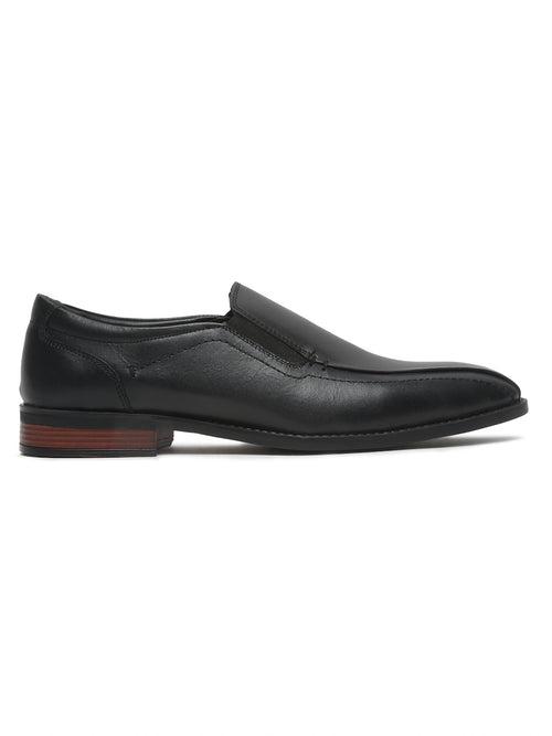 Men Black Solid Leather Formal Slip-On Loafers