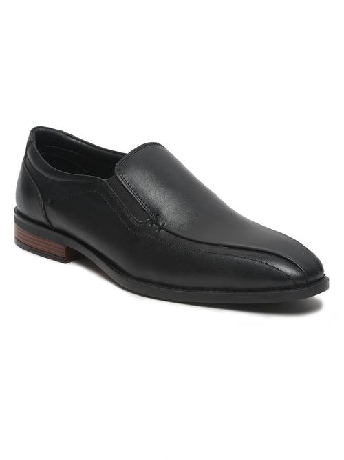 Men Black Solid Leather Formal Slip-On Loafers