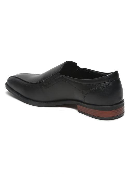 Men Black Solid Leather Formal Slip-On Loafers