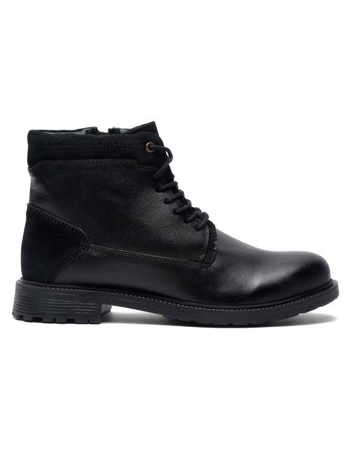 Men Black Solid Leather Mid-Top Boots