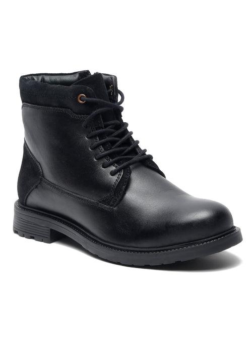 Men Black Solid Leather Mid-Top Boots