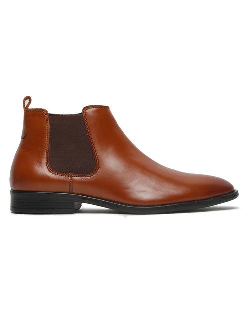 Mens Leather Chelsea Boots With Mid Top Block Heels