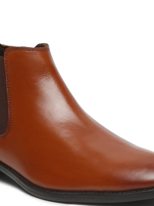 Mens Leather Chelsea Boots With Mid Top Block Heels