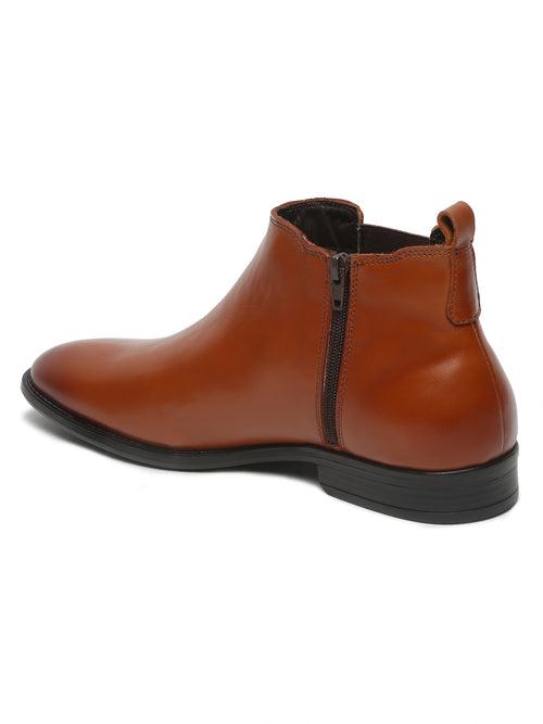 Mens Leather Chelsea Boots With Mid Top Block Heels