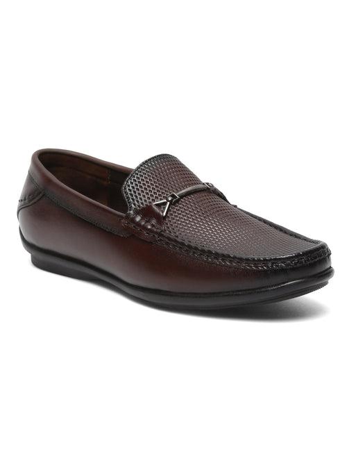 Men Textured Brown Leather Loafers shoes