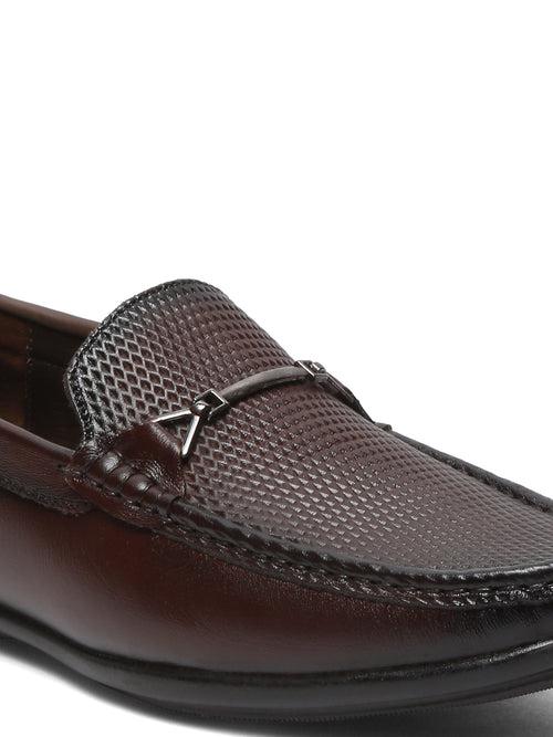 Men Textured Brown Leather Loafers shoes