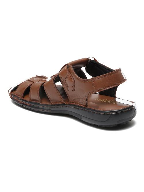 Men Tan Solid Leather Sandal