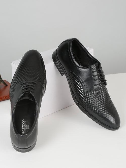 Mens's Black Patterned Texture Leather Formal Shoes