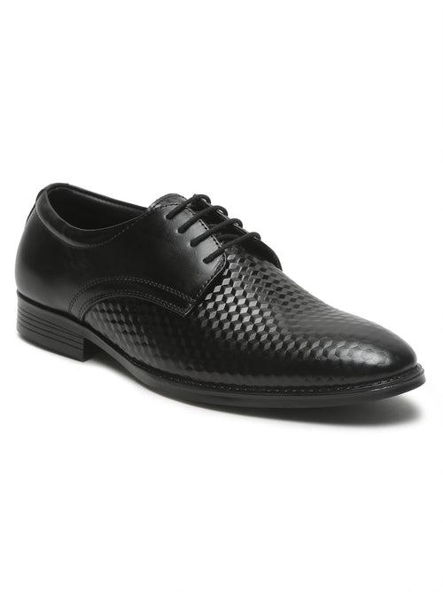 Mens's Black Patterned Texture Leather Formal Shoes