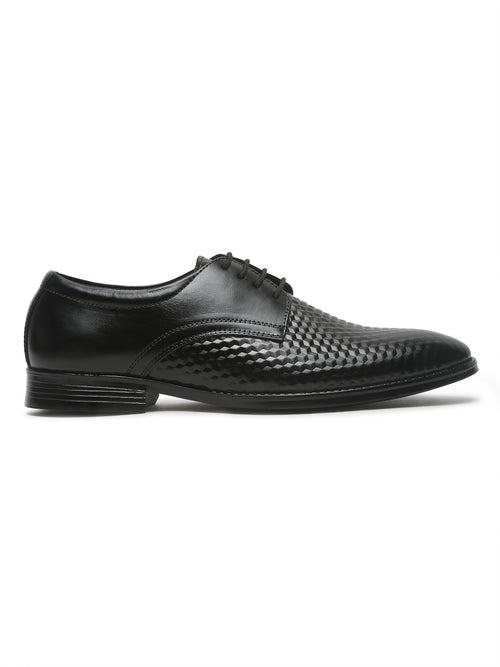 Mens's Black Patterned Texture Leather Formal Shoes