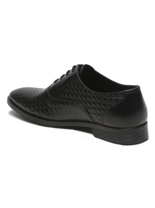 Mens's Black Patterned Texture Leather Formal Shoes