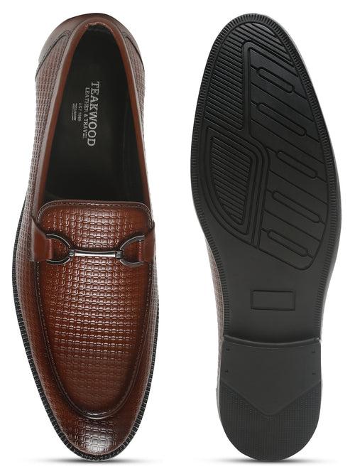 Men's Brown Patterned Leather Moccasins with buckle