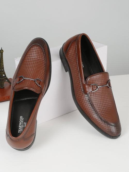 Men's Brown Patterned Leather Moccasins with buckle