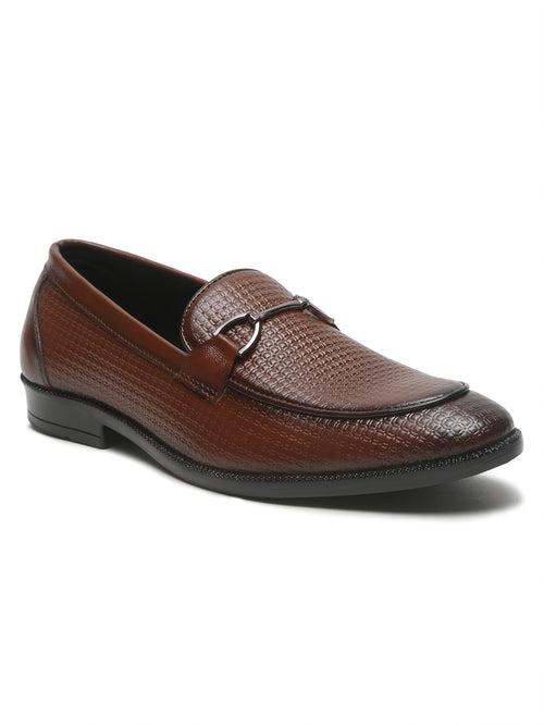 Men's Brown Patterned Leather Moccasins with buckle