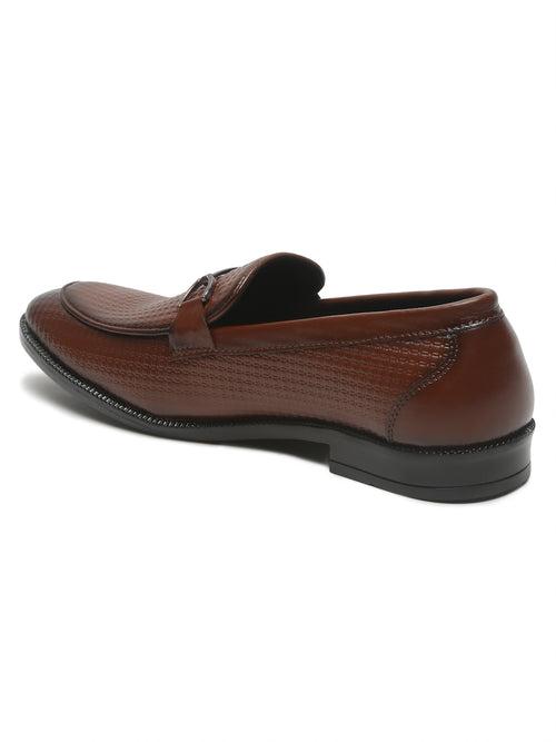 Men's Brown Patterned Leather Moccasins with buckle