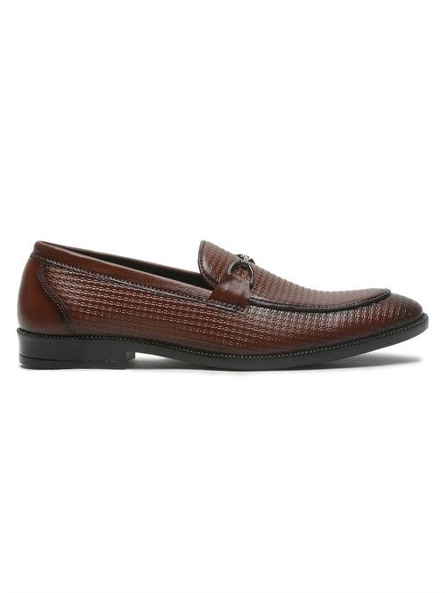 Men's Brown Patterned Leather Moccasins with buckle