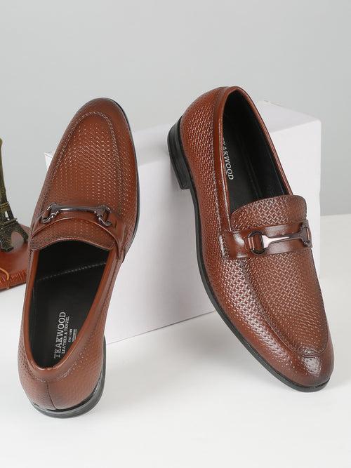 Men's Brown Classy Patterned Texture Leather Moccasins