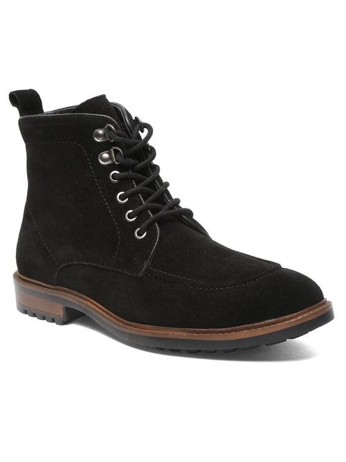 Men Black Leather Mid Top Lace-Up Boots