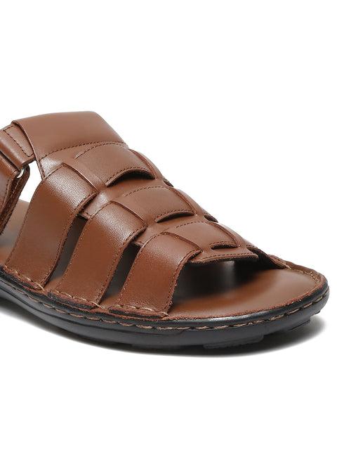 Men Tan Leather Sandals