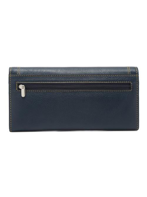 Women Deep Blue Leather Two Fold Wallet