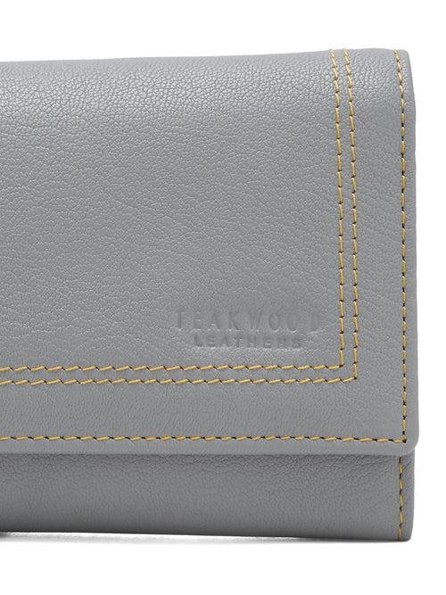 Women Light Blue Leather Two Fold Wallet