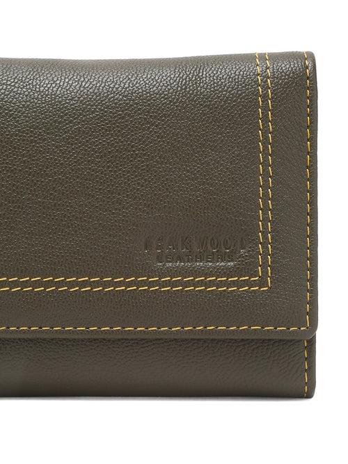 Women Dark Green Leather Two Fold Wallet