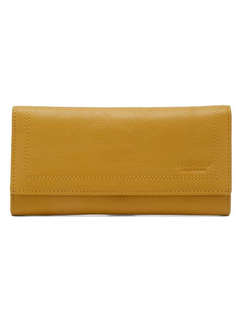 Women Yellow Leather Two Fold Wallet