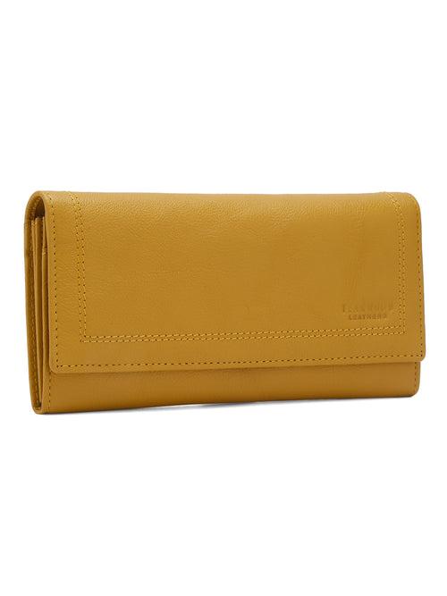 Women Yellow Leather Two Fold Wallet