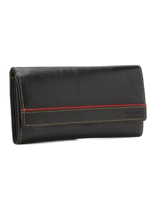 Women Black Leather Two Fold Wallet