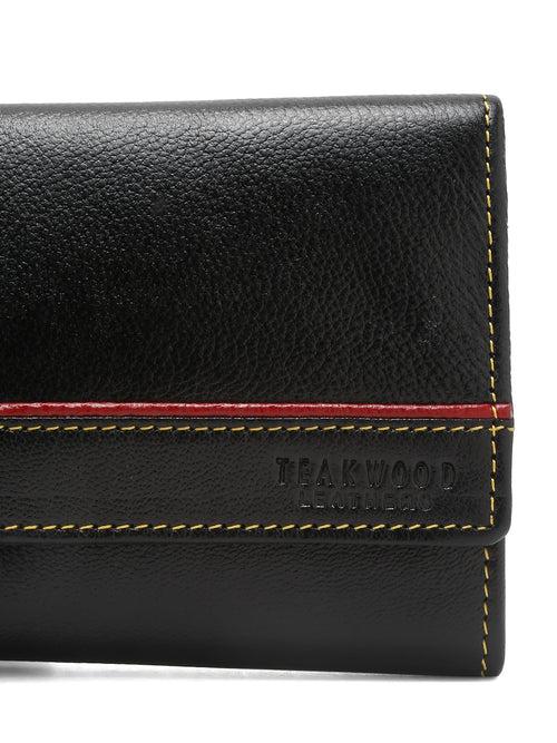 Women Black Leather Two Fold Wallet