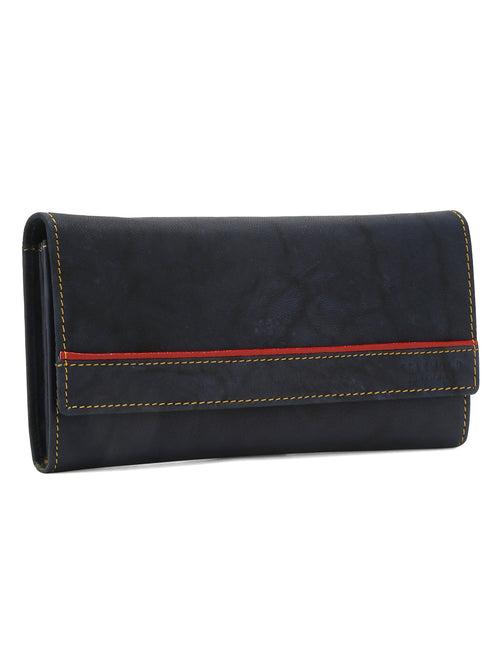 Women Blue Leather Two Fold Wallet