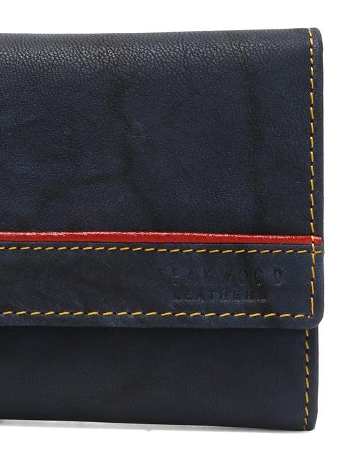 Women Blue Leather Two Fold Wallet