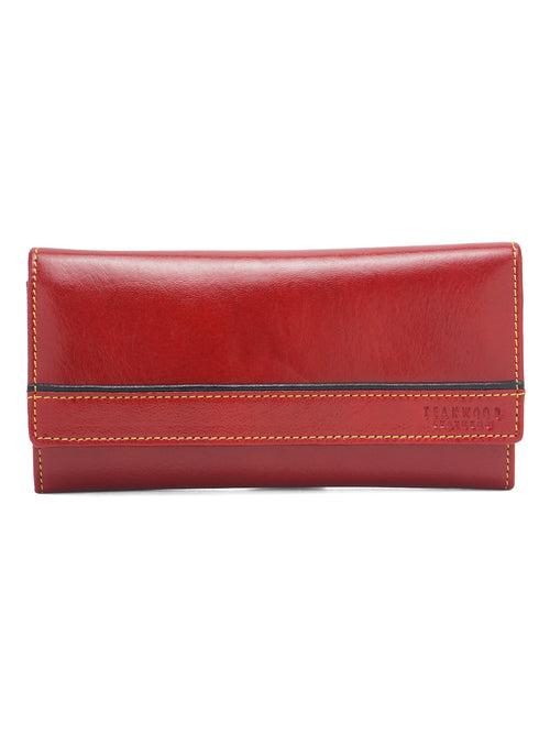 Women Red Leather Two Fold Wallet