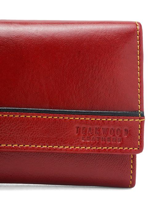 Women Red Leather Two Fold Wallet