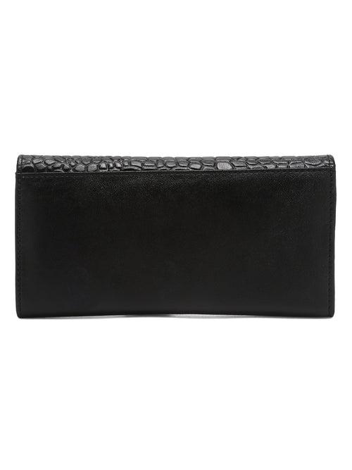 Women Croco Black Leather Two Fold Wallet