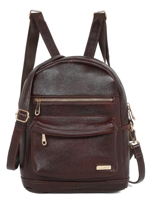 Women Brown Texture Leather Backpack