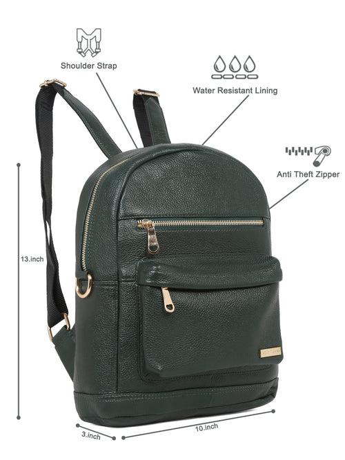 Women Green Texture Leather Backpack